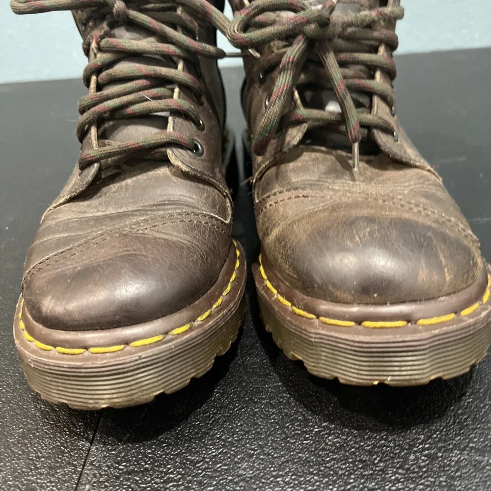 Dr. Martens Boots Kids 3 Brown 8072‎ Made in England Leather Padded Collar Lug